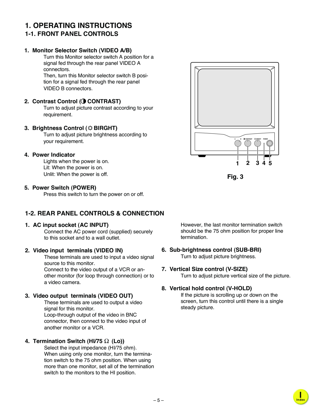 Sanyo VM-6614, VM-6615P specifications Operating Instructions, Front Panel Controls, Rear Panel Controls & Connection 