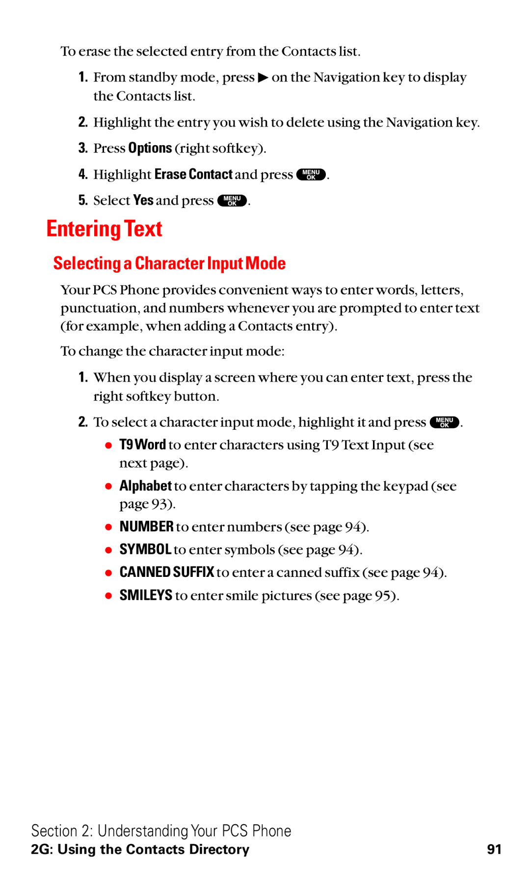 Sanyo VM4500 manual Entering Text, Selecting a Character Input Mode 