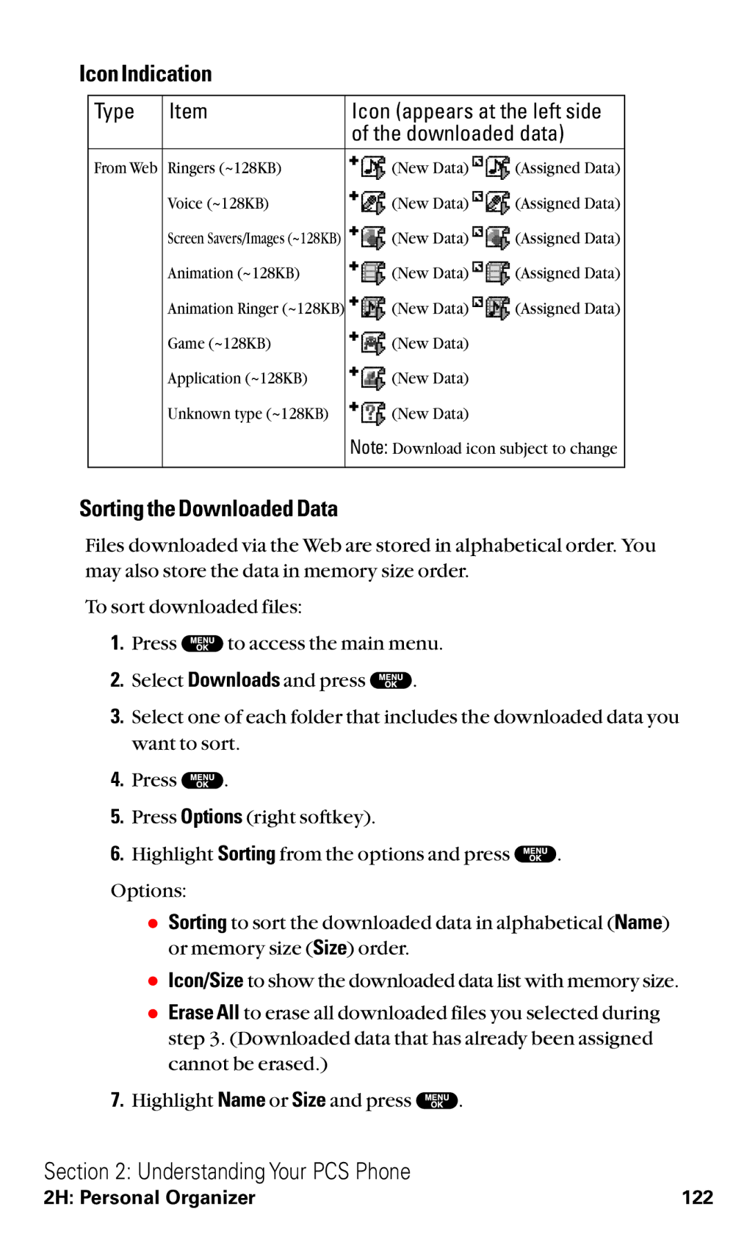 Sanyo VM4500 manual Icon Indication, Sorting the Downloaded Data 