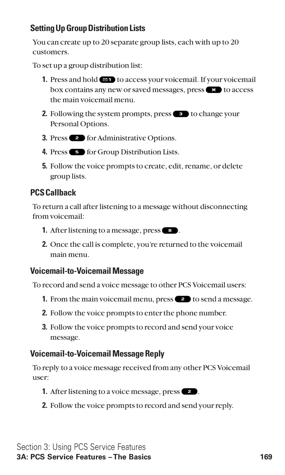 Sanyo VM4500 manual Setting Up Group Distribution Lists, PCS Callback, Voicemail-to-Voicemail Message 