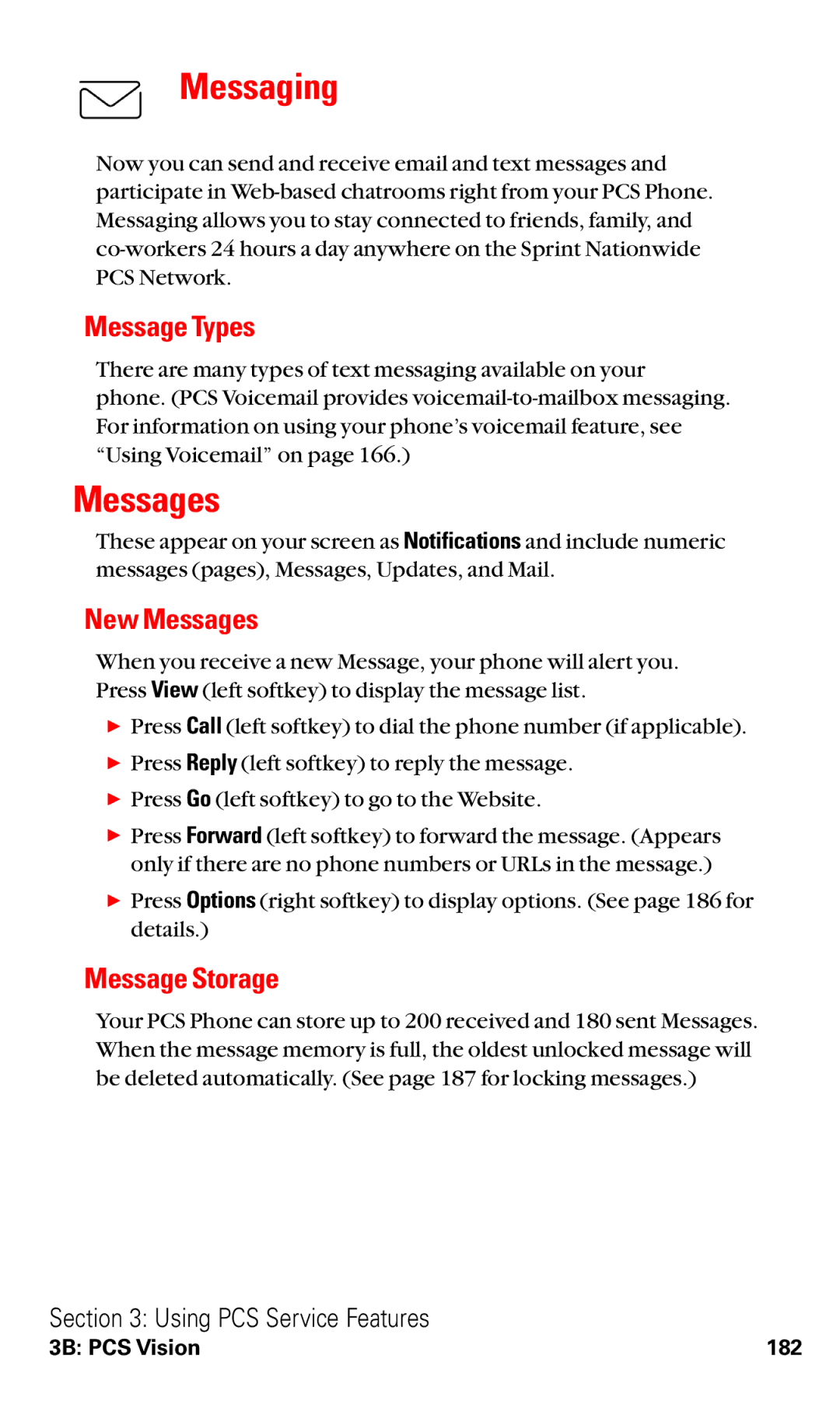 Sanyo VM4500 manual Messaging, Message Types, New Messages, Message Storage 