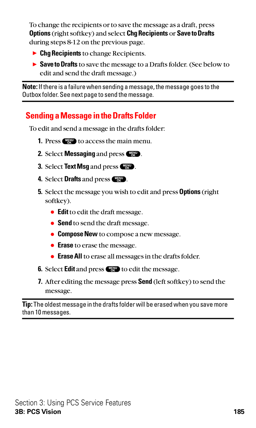 Sanyo VM4500 manual Sending a Message in the Drafts Folder 