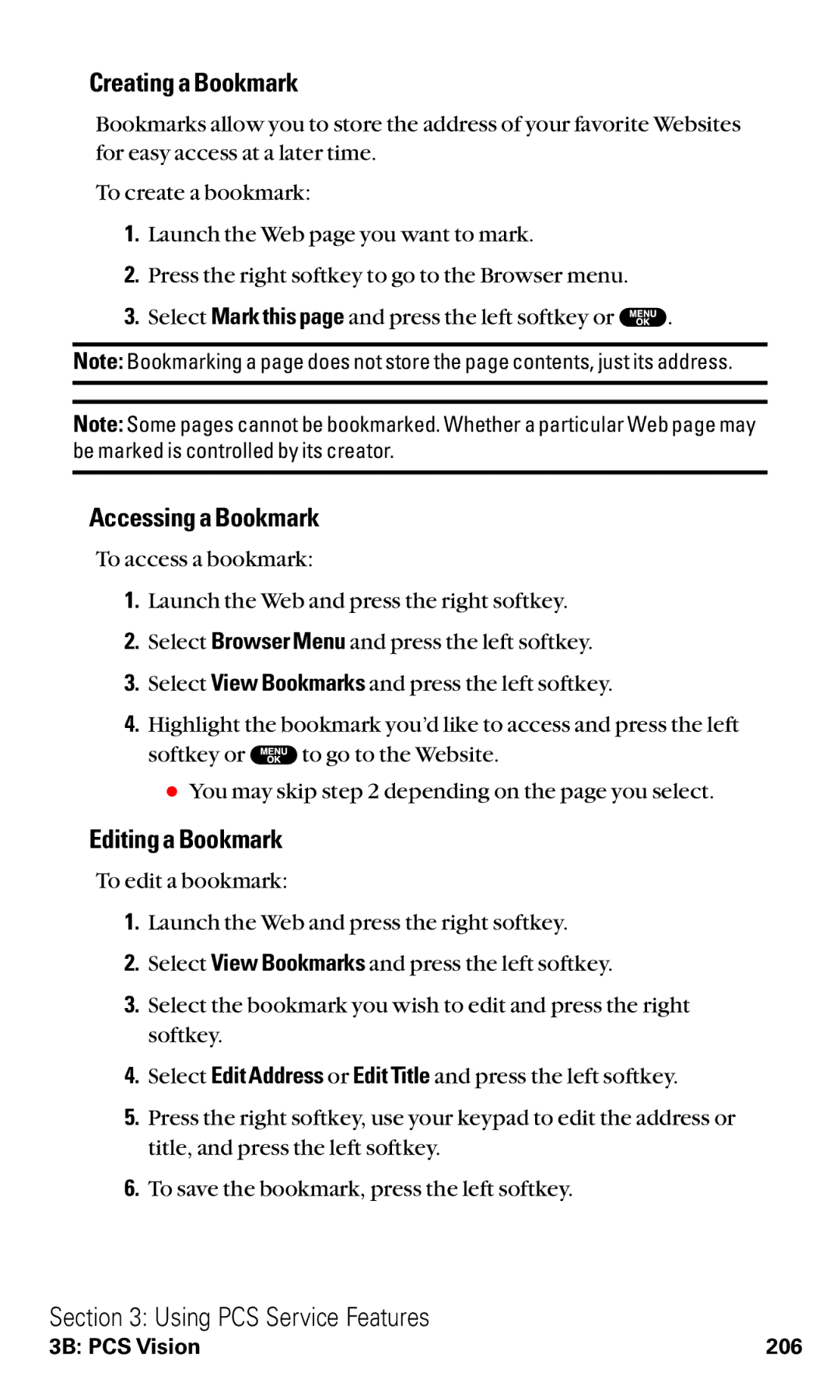 Sanyo VM4500 manual Creating a Bookmark, Accessing a Bookmark, Editing a Bookmark 