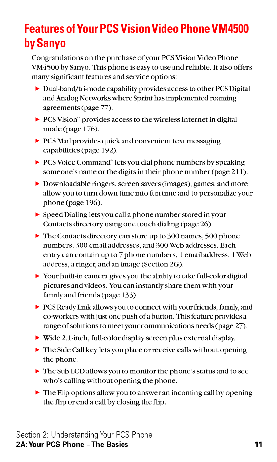 Sanyo manual Features of Your PCS Vision Video Phone VM4500 by Sanyo 