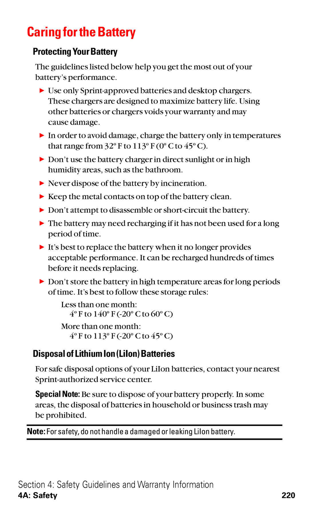 Sanyo VM4500 manual Caring for the Battery, Protecting Your Battery, Disposalof Lithium Ion LiIon Batteries 