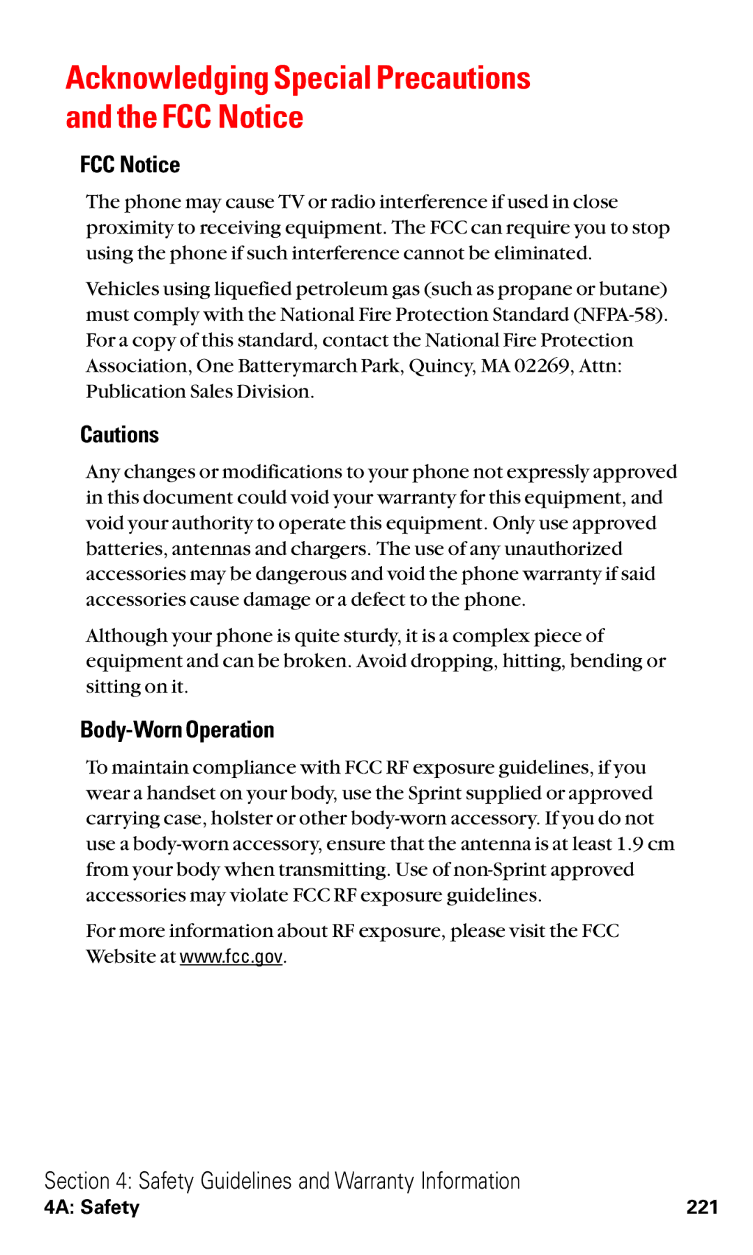 Sanyo VM4500 manual FCC Notice, Body-Worn Operation 