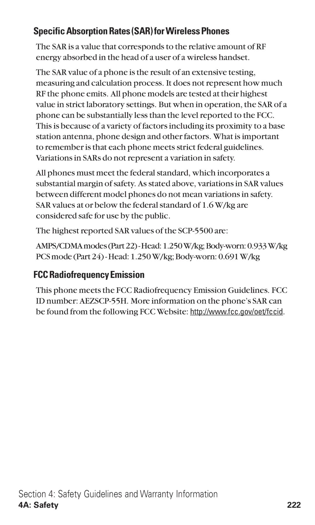 Sanyo VM4500 manual Specific Absorption Rates SARfor Wireless Phones, FCC Radiofrequency Emission 