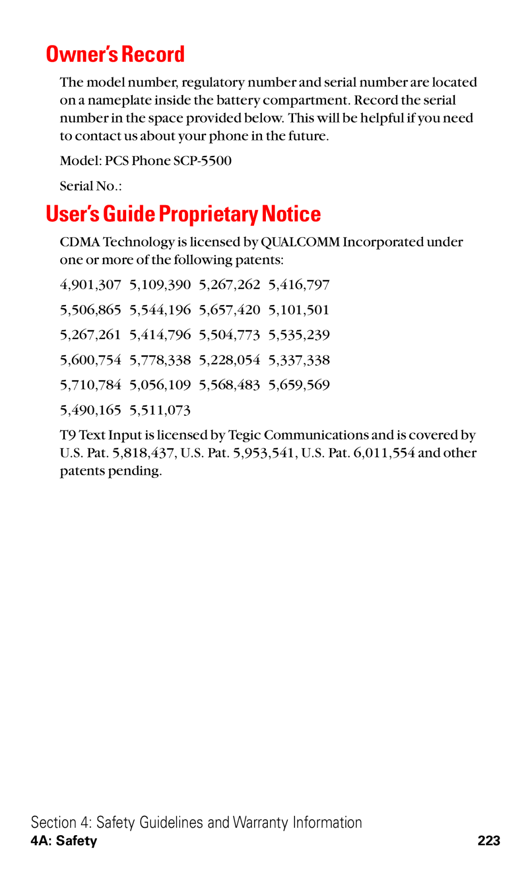 Sanyo VM4500 manual Owner’s Record, User’s Guide Proprietary Notice 