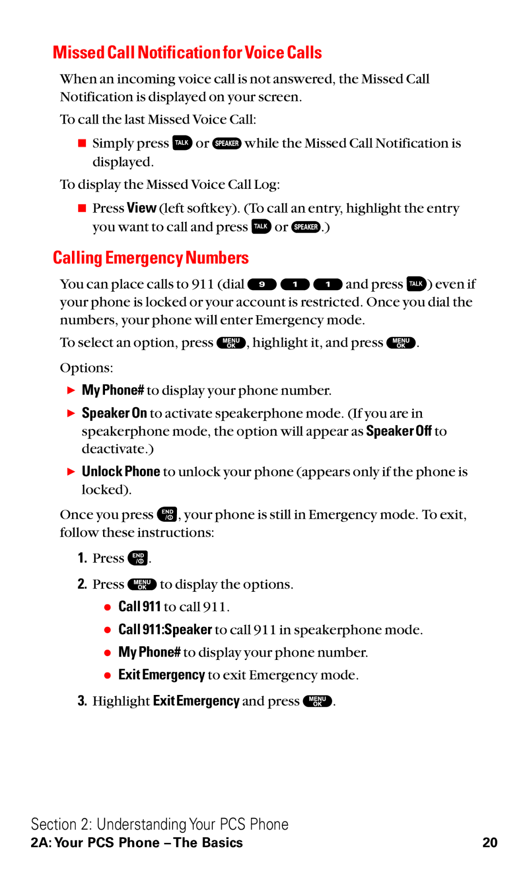 Sanyo VM4500 manual Missed Call Notification for Voice Calls, Calling Emergency Numbers 