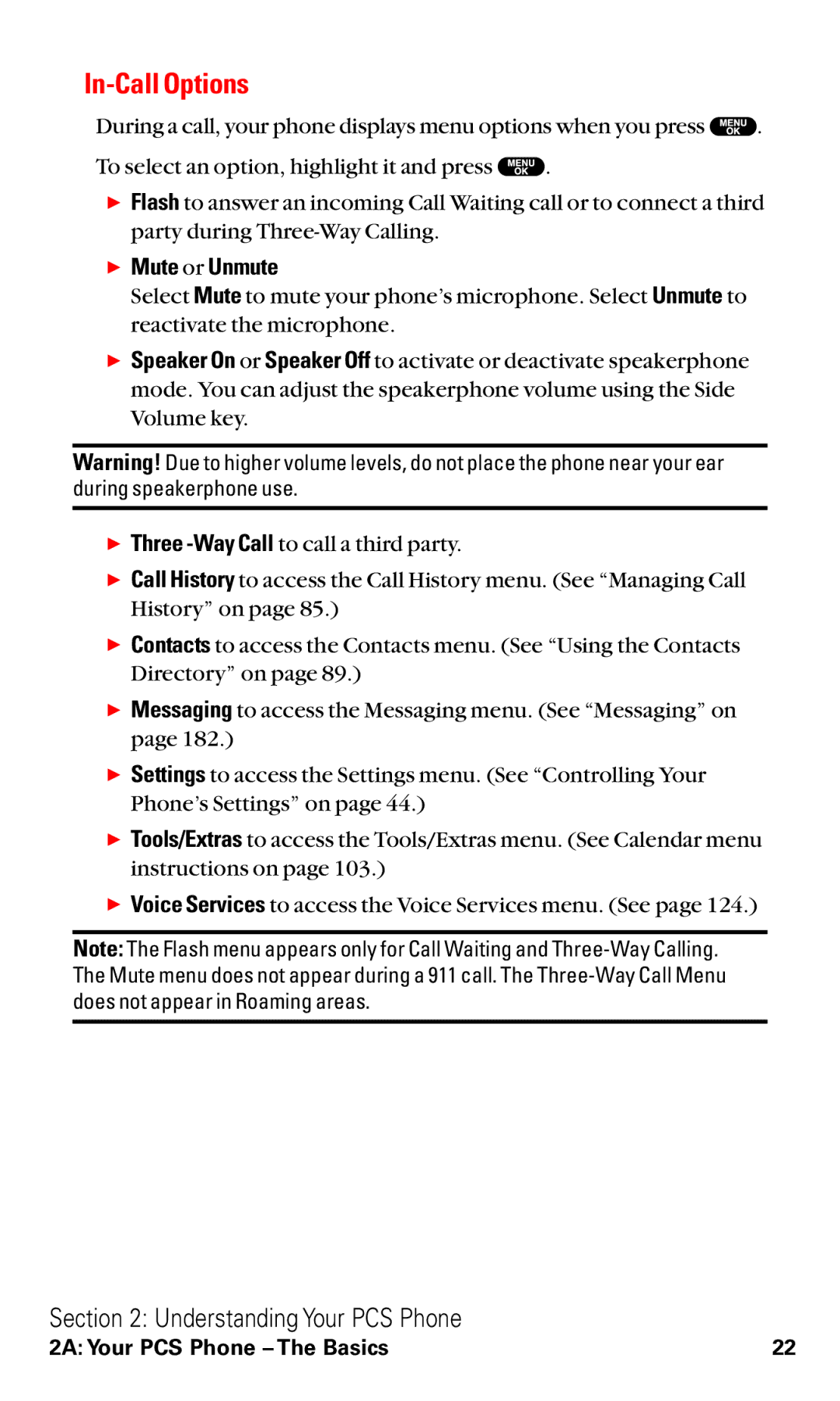 Sanyo VM4500 manual In-Call Options,  Mute or Unmute 