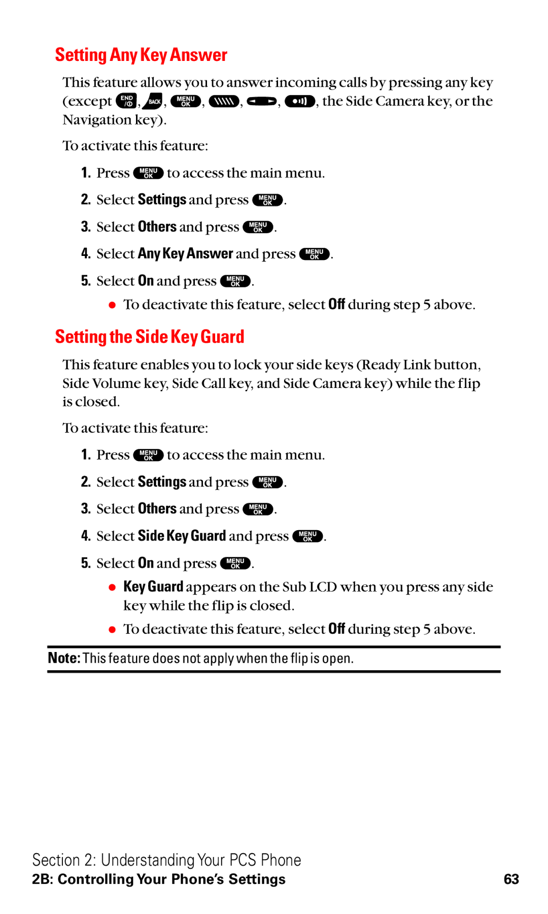 Sanyo VM4500 manual Setting Any Key Answer, Setting the Side Key Guard 