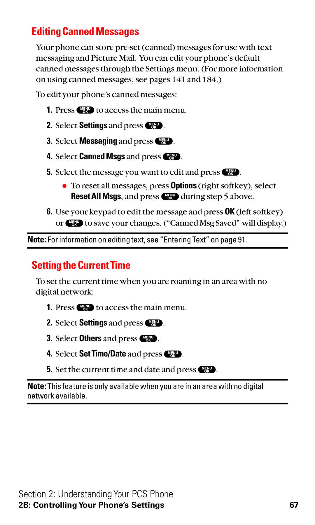 Sanyo VM4500 manual Editing Canned Messages, Setting the Current Time 