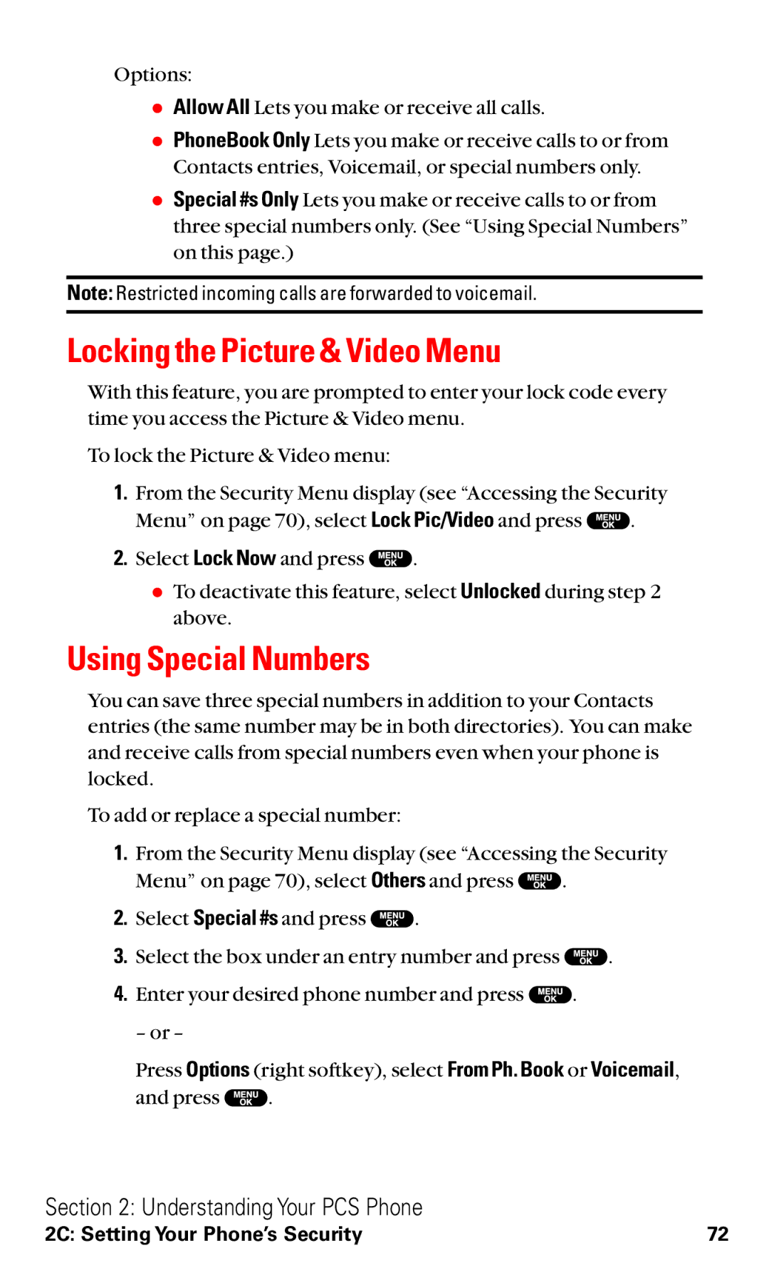 Sanyo VM4500 manual Locking the Picture & Video Menu, Using Special Numbers 