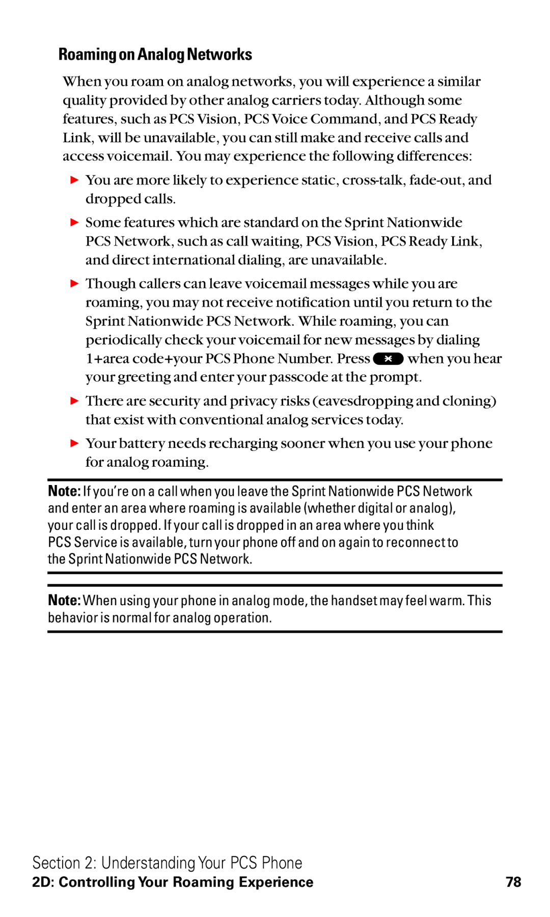 Sanyo VM4500 manual Roaming on Analog Networks 