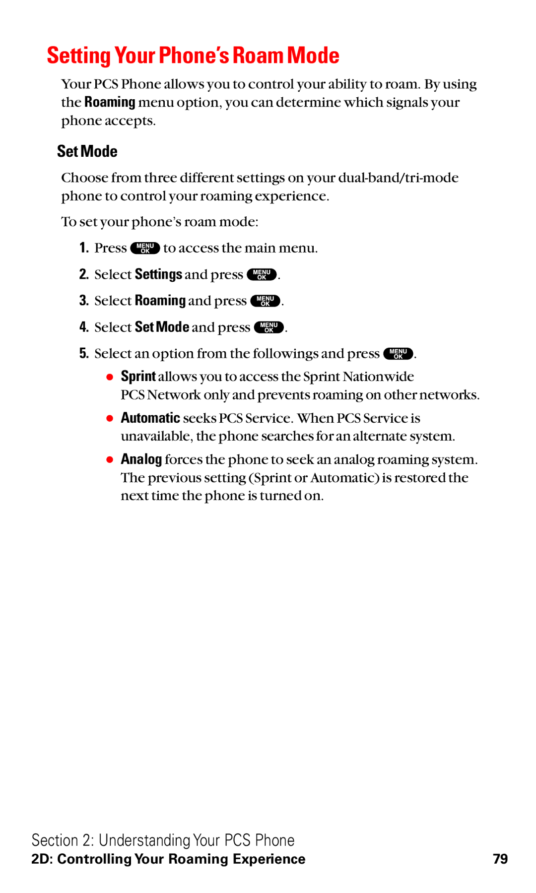 Sanyo VM4500 manual Setting Your Phone’s Roam Mode, Set Mode 