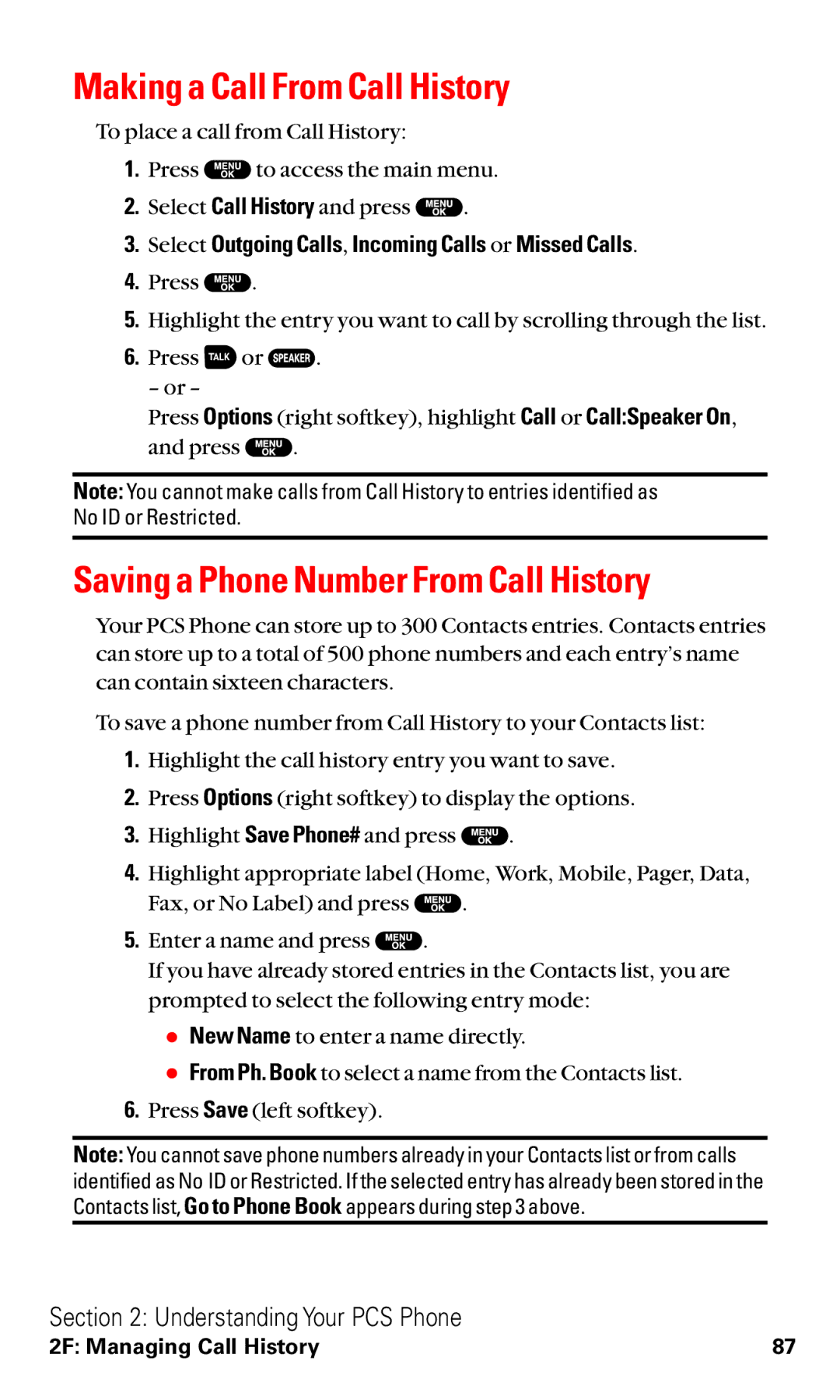 Sanyo VM4500 manual Making a Call From Call History, Saving a Phone Number From Call History 