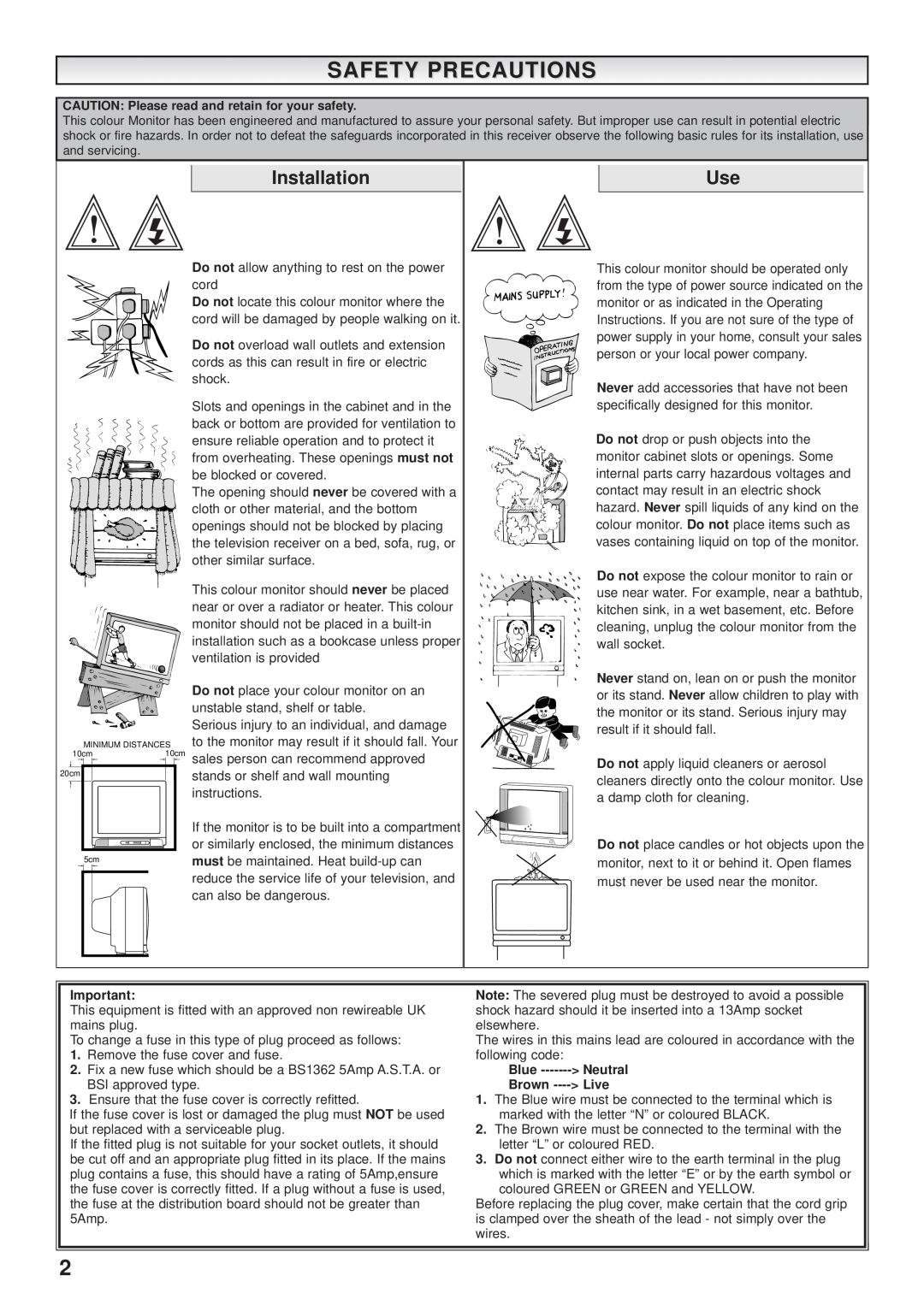 Sanyo VMC-7321P Safety Precautions, Installation, CAUTION Please read and retain for your safety, Blue ------- Neutral 