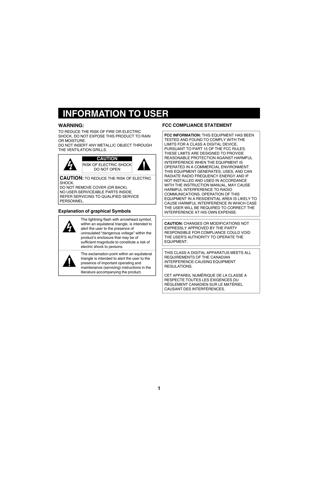 Sanyo VMC-8613, VMC-8618 instruction manual Information to User, Explanation of graphical Symbols 