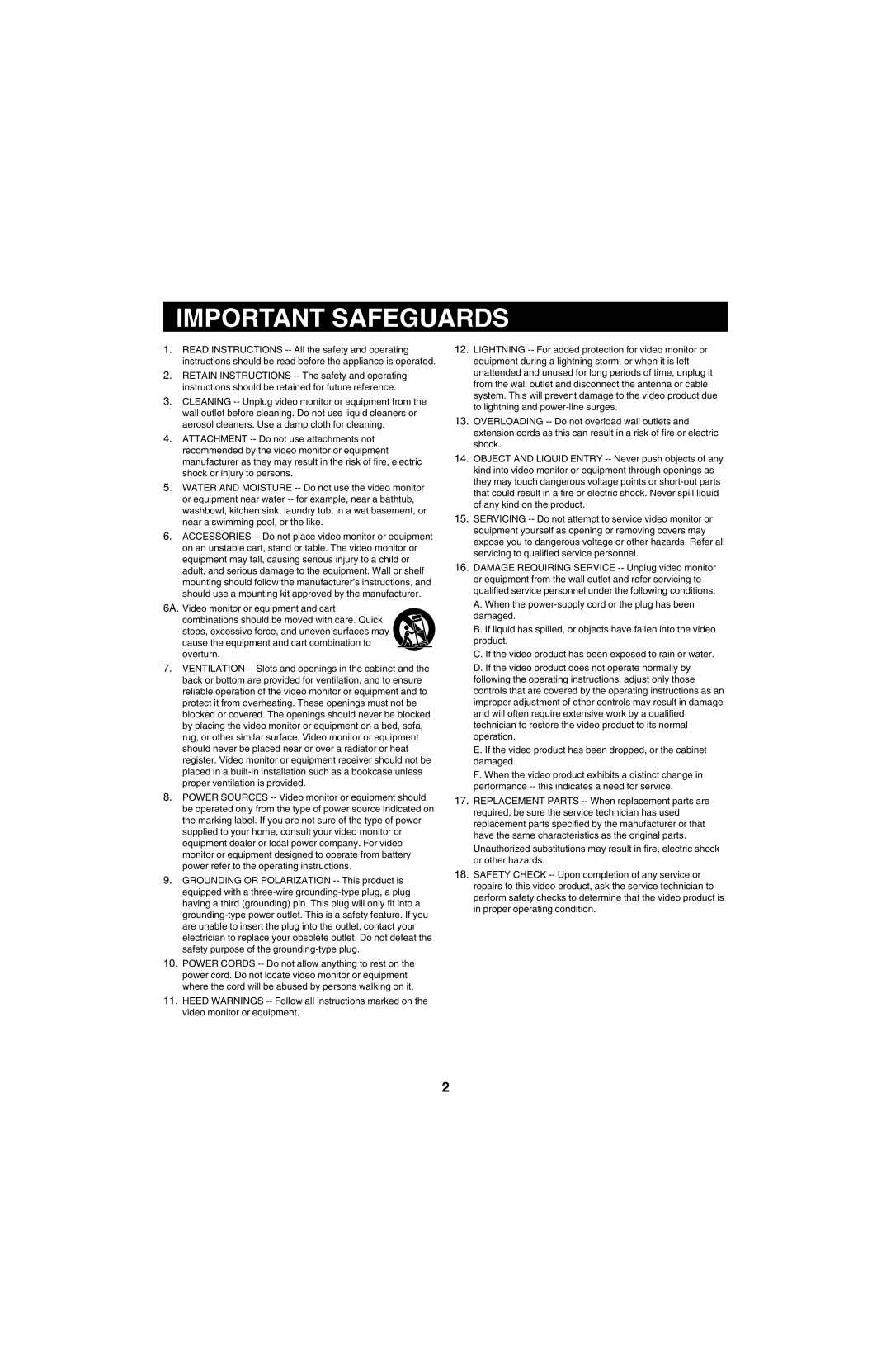 Sanyo VMC-8618, VMC-8613 instruction manual Important Safeguards 