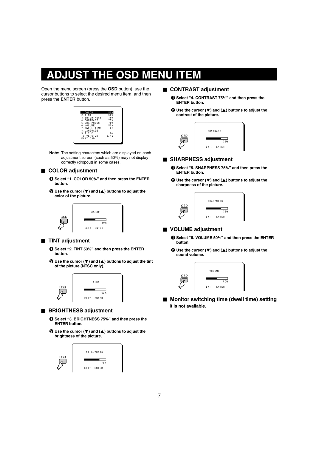 Sanyo VMC-8620 instruction manual Adjust the OSD Menu Item 