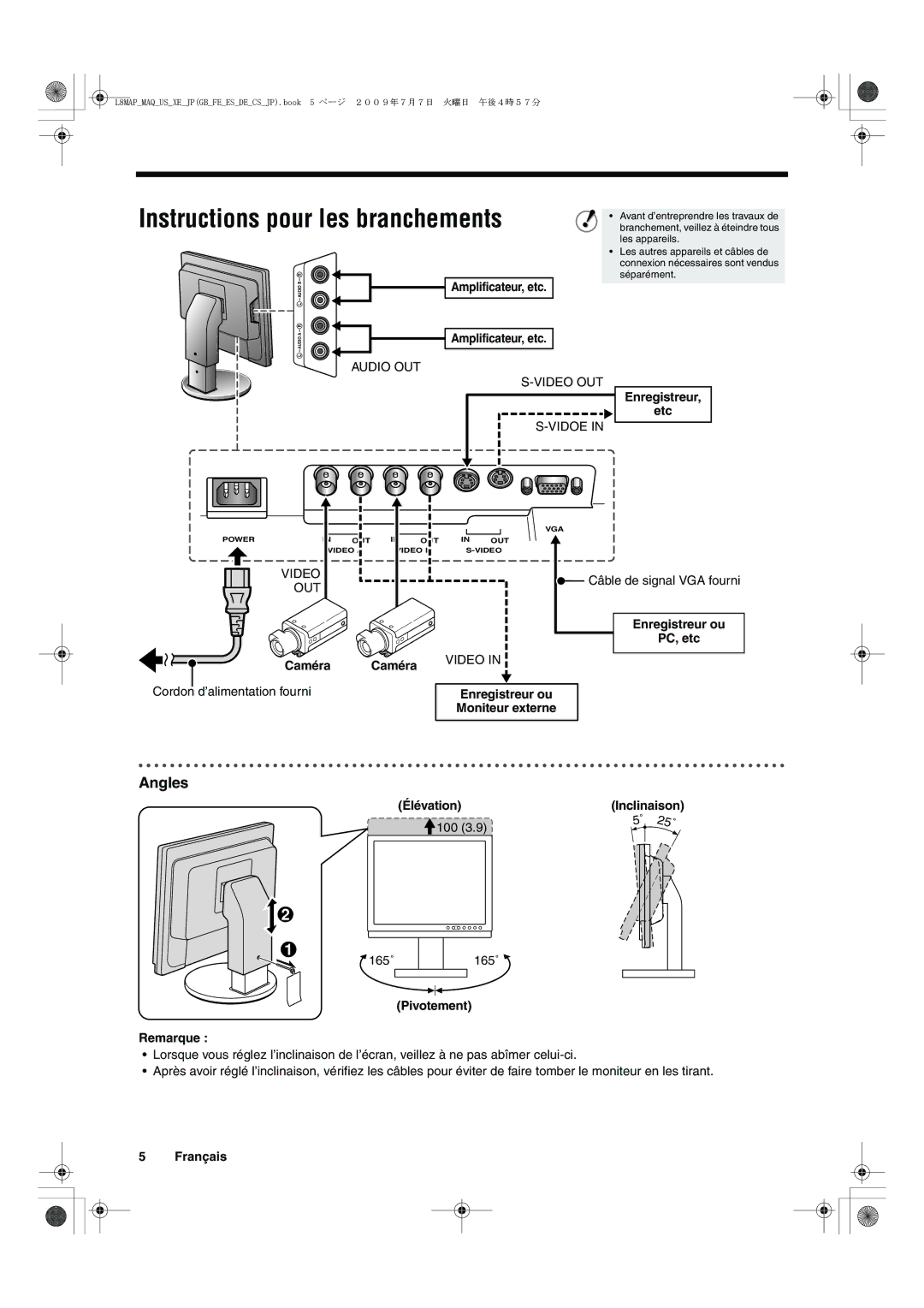 Sanyo VMC-L2617, VMC-L2619 instruction manual Instructions pour les branchements 