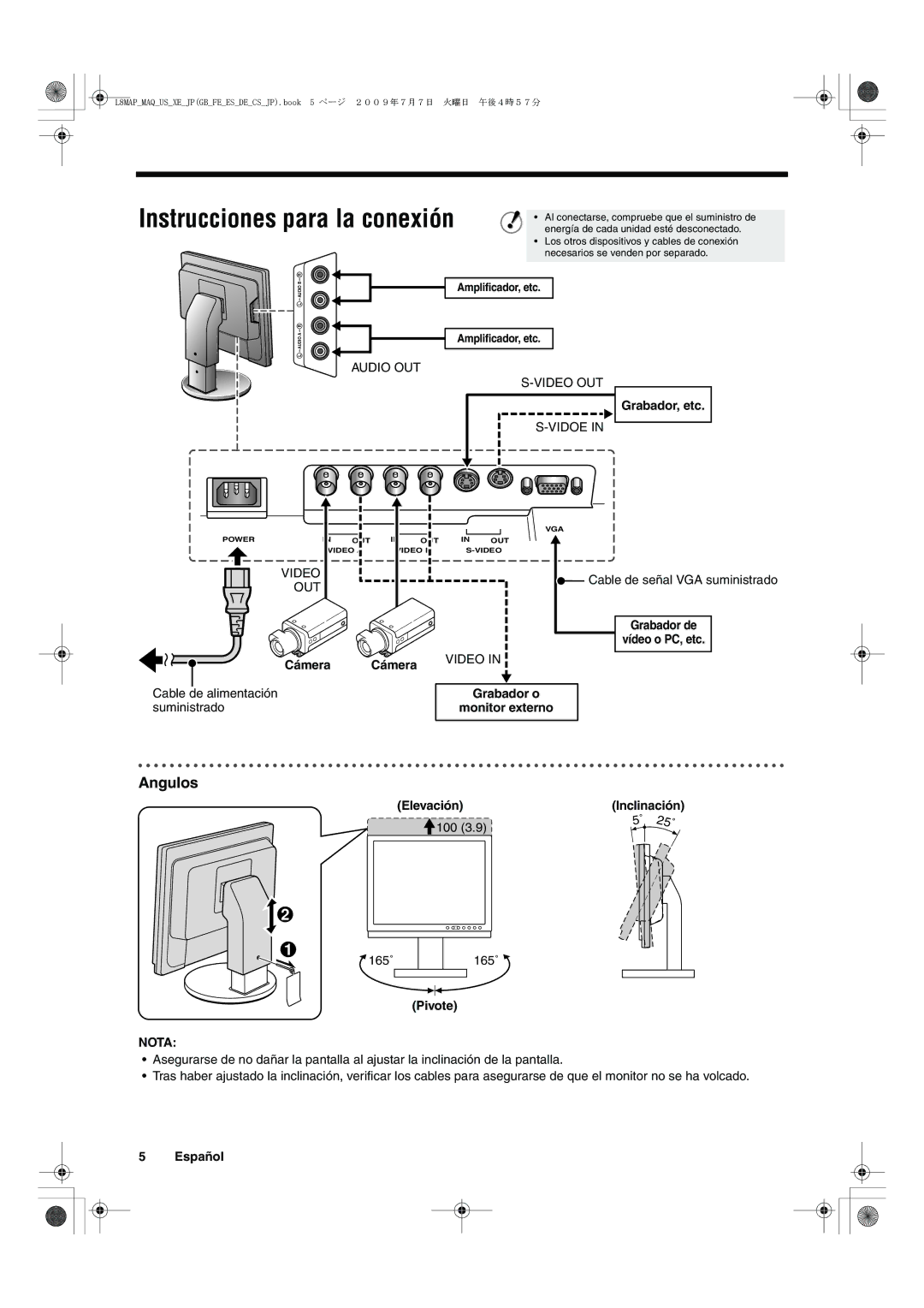 Sanyo VMC-L2617, VMC-L2619 instruction manual Instrucciones para la conexión, Angulos, Nota 