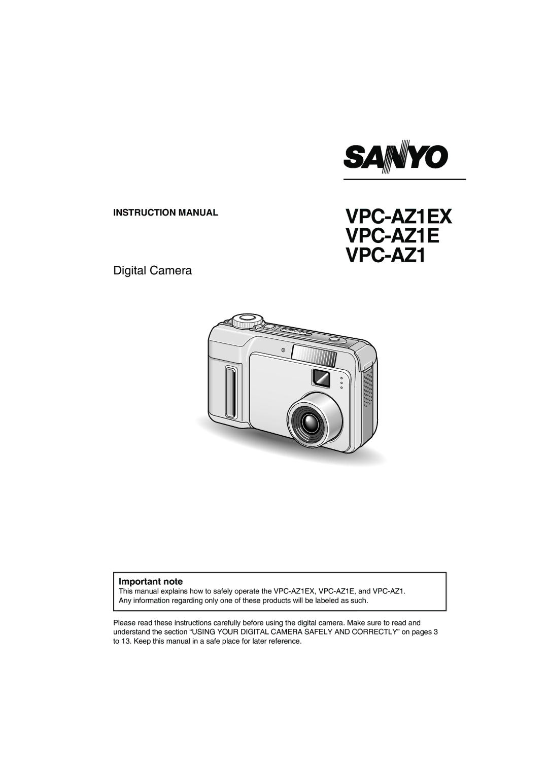 Sanyo instruction manual VPC-AZ1EX VPC-AZ1E VPC-AZ1, Important note 