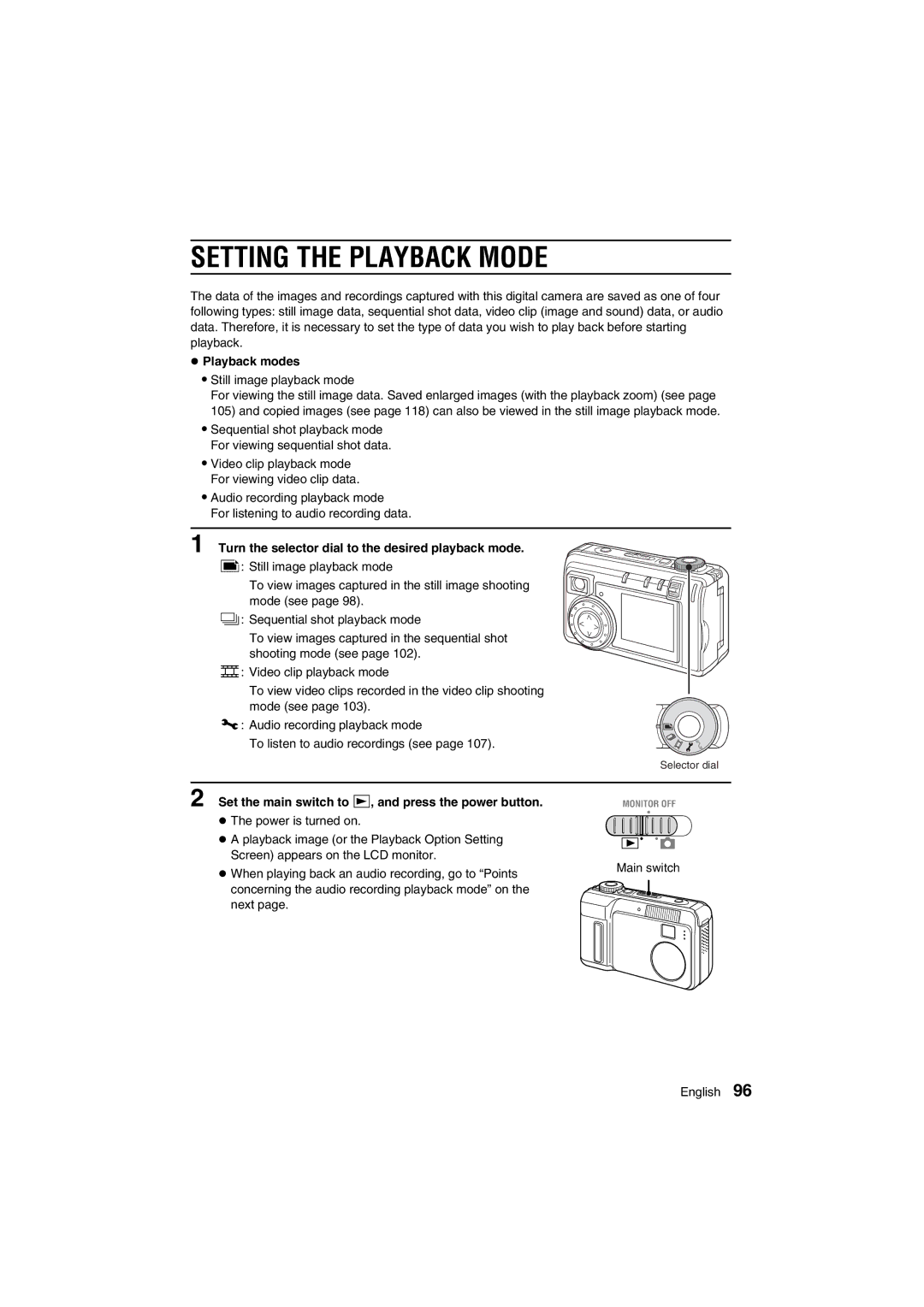 Sanyo VPC-AZ1E Setting the Playback Mode, Playback modes, Turn the selector dial to the desired playback mode 