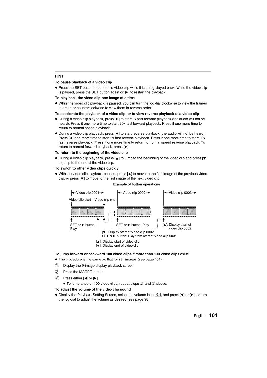 Sanyo VPC-AZ1E instruction manual To pause playback of a video clip, To play back the video clip one image at a time 