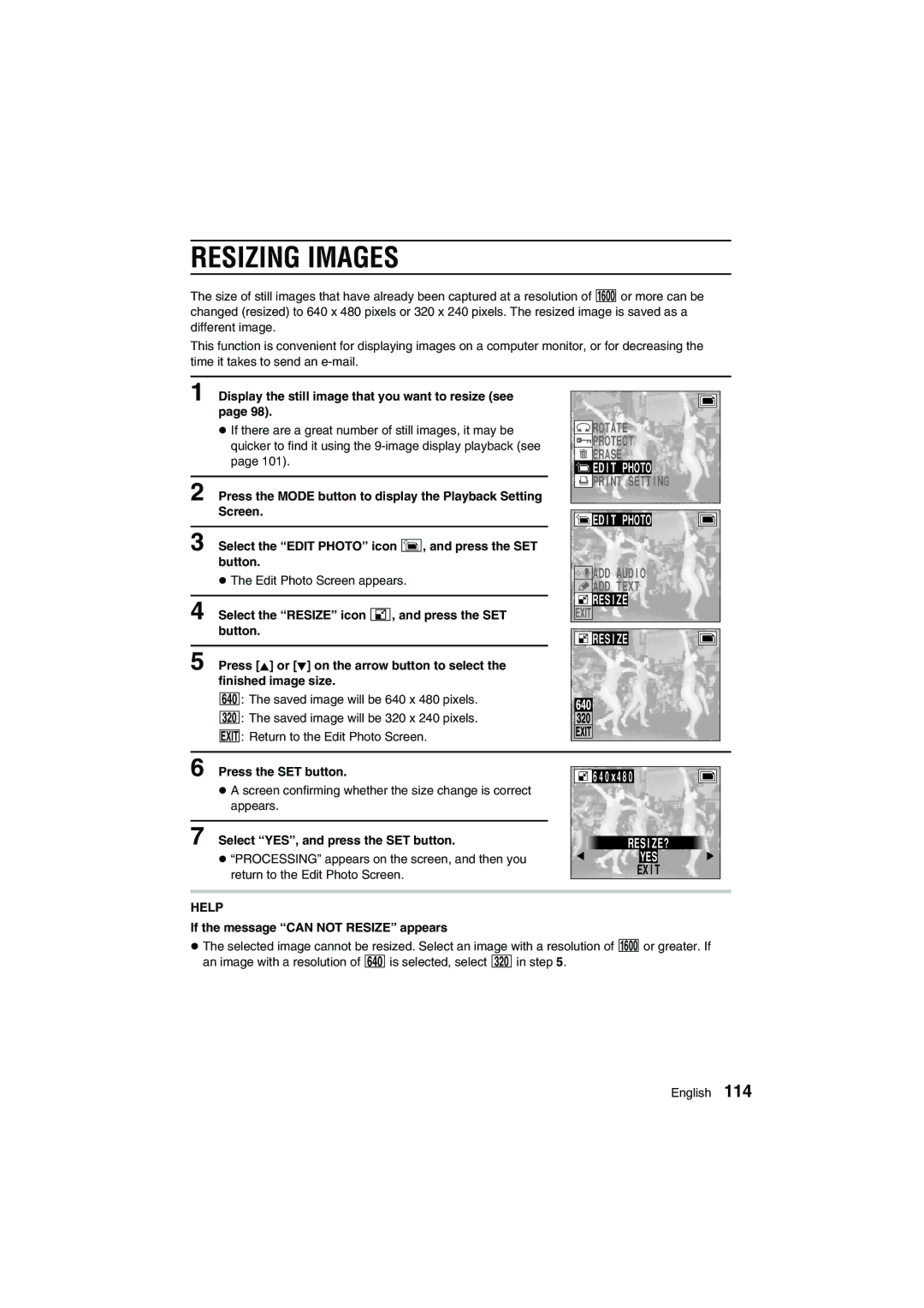 Sanyo VPC-AZ1E instruction manual Resizing Images, Resize? Yes 