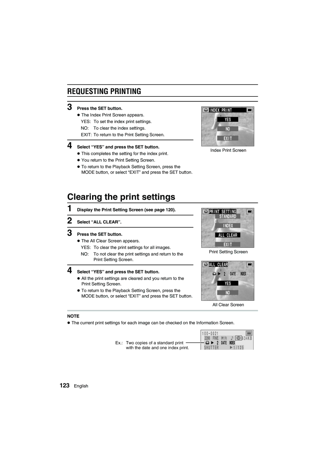 Sanyo VPC-AZ1E instruction manual Clearing the print settings, Display the Print Setting Screen see, Select ALL Clear 