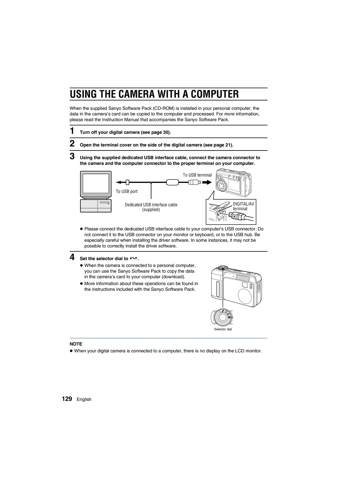 Sanyo VPC-AZ1E instruction manual Using the Camera with a Computer, Set the selector dial to Ü 