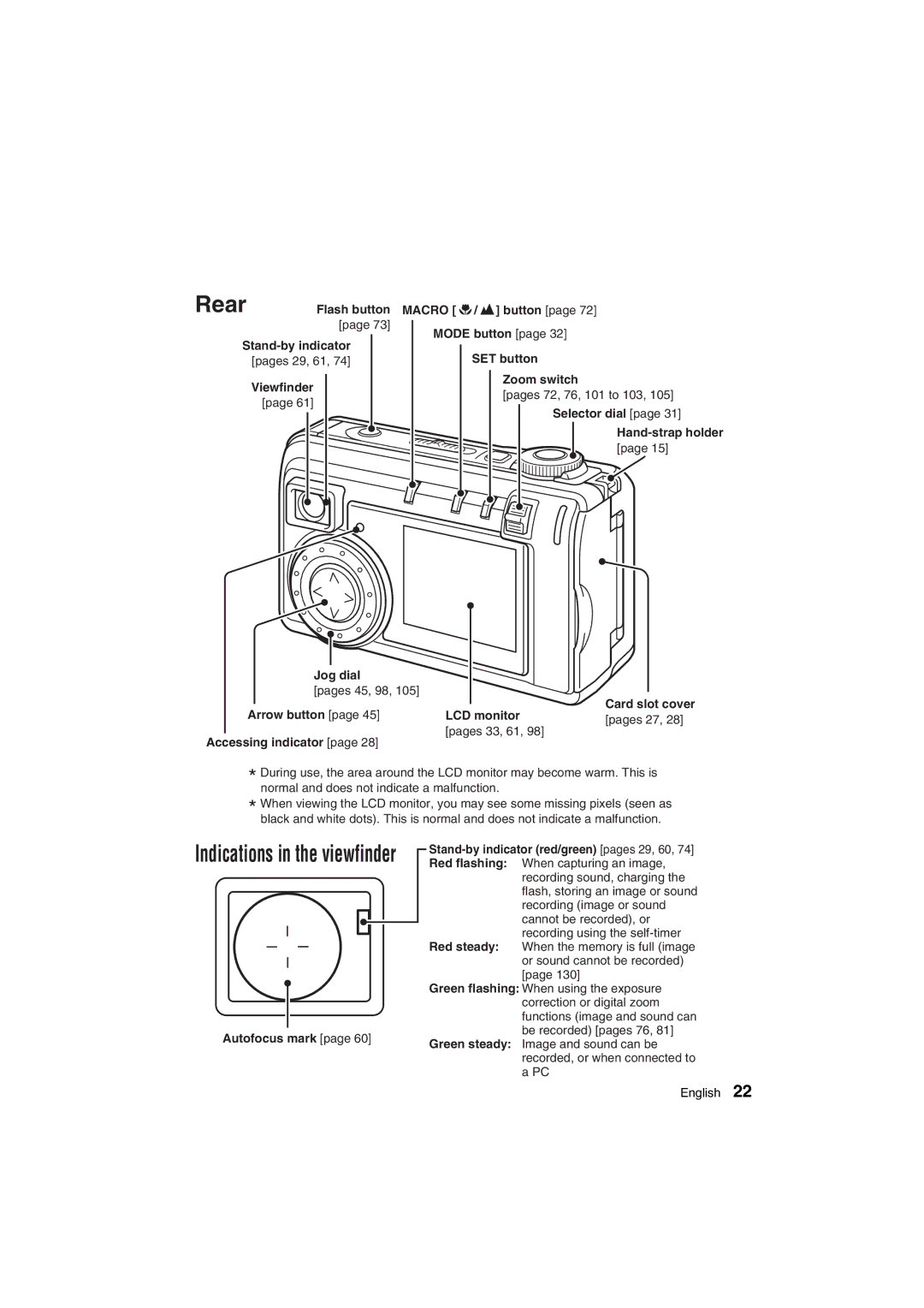 Sanyo VPC-AZ1E instruction manual Indications in the viewfinder 