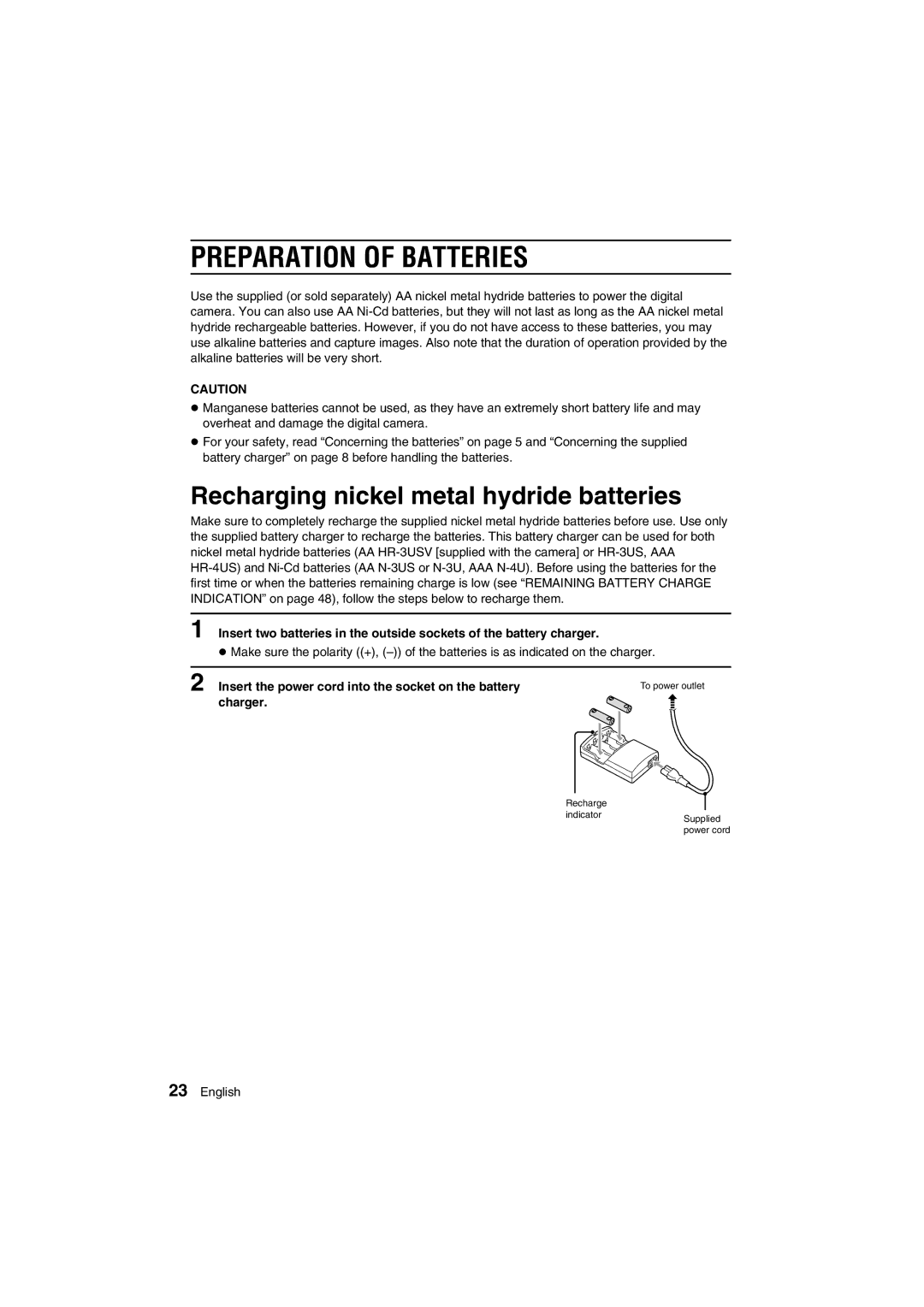 Sanyo VPC-AZ1E instruction manual Preparation of Batteries, Recharging nickel metal hydride batteries, Charger 