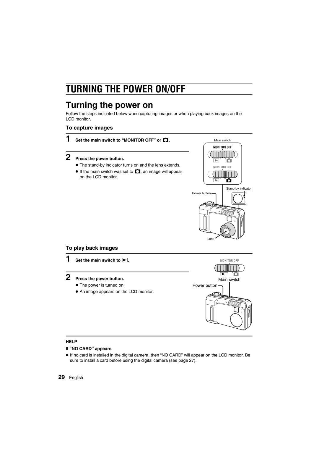 Sanyo VPC-AZ1E instruction manual Turning the Power ON/OFF, Turning the power on, To capture images, To play back images 