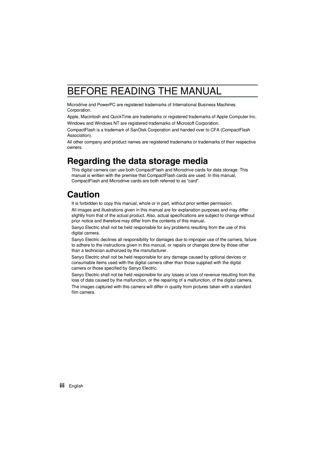 Sanyo VPC-AZ1E instruction manual Before Reading the Manual, Regarding the data storage media 