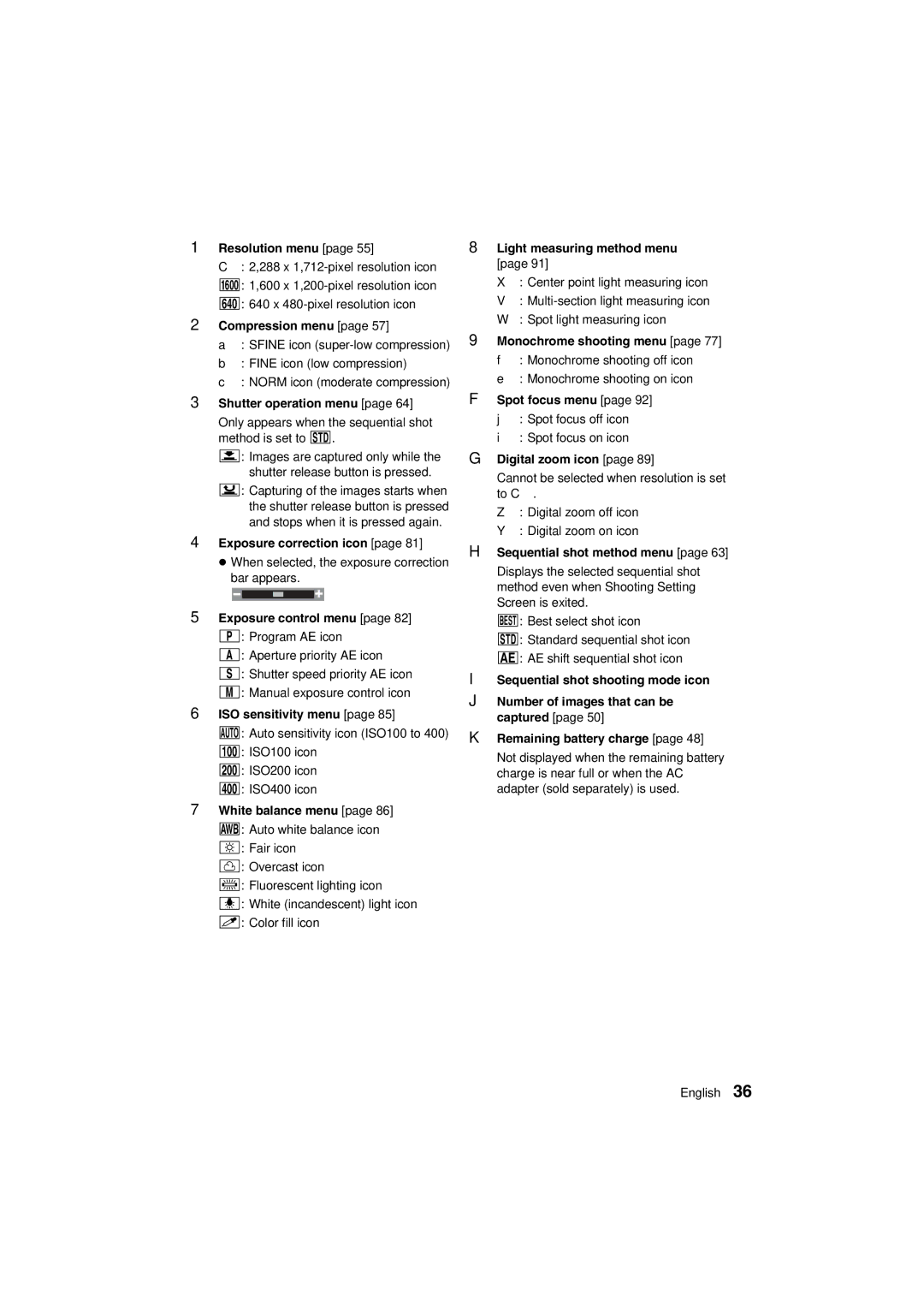 Sanyo VPC-AZ1E instruction manual Shutter operation menu, Sequential shot method menu 