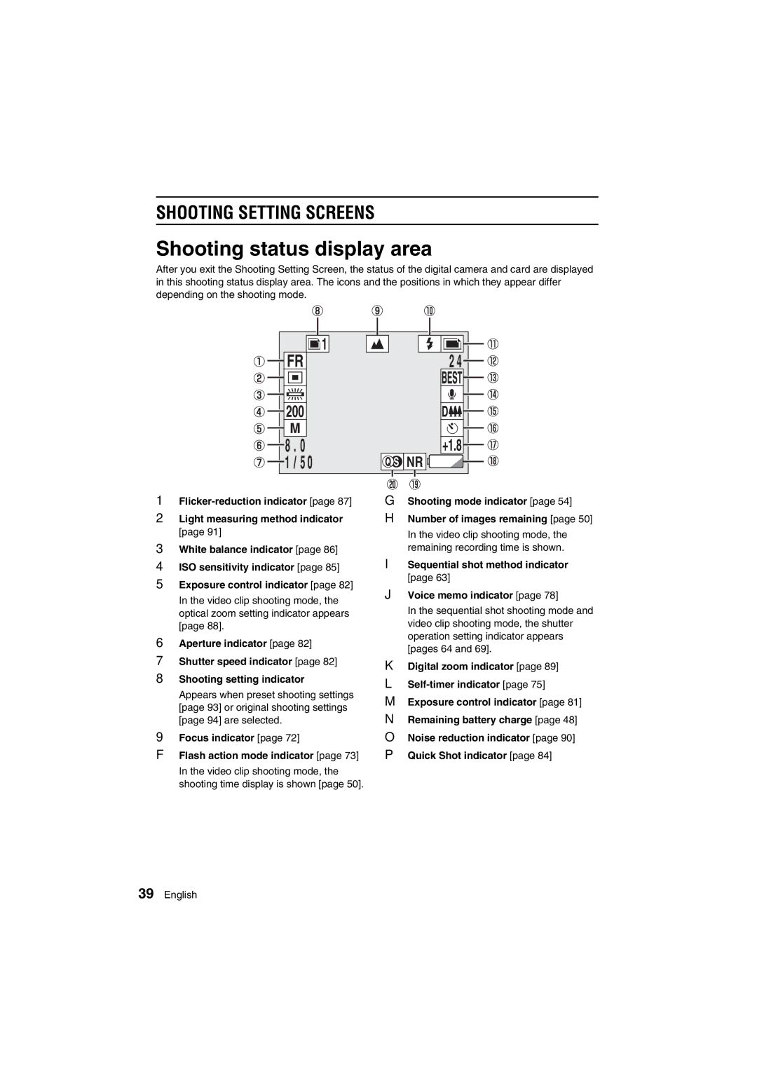 Sanyo VPC-AZ1E instruction manual Shooting status display area, Focus indicator 