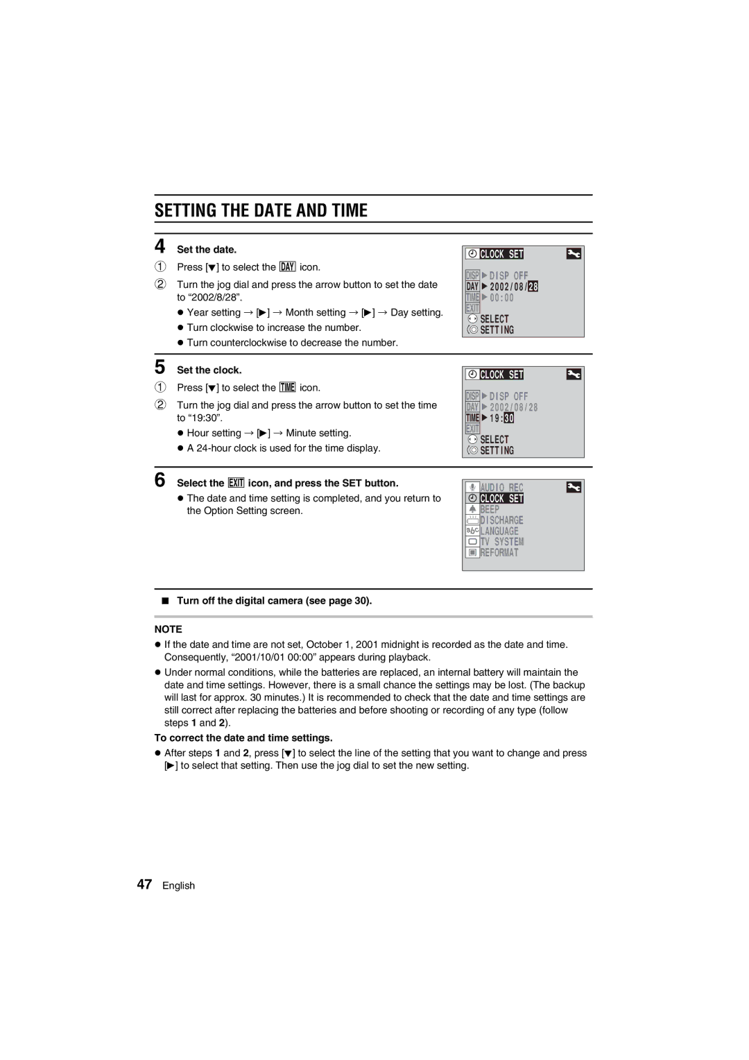 Sanyo VPC-AZ1E instruction manual Setting the Date and Time, Select 