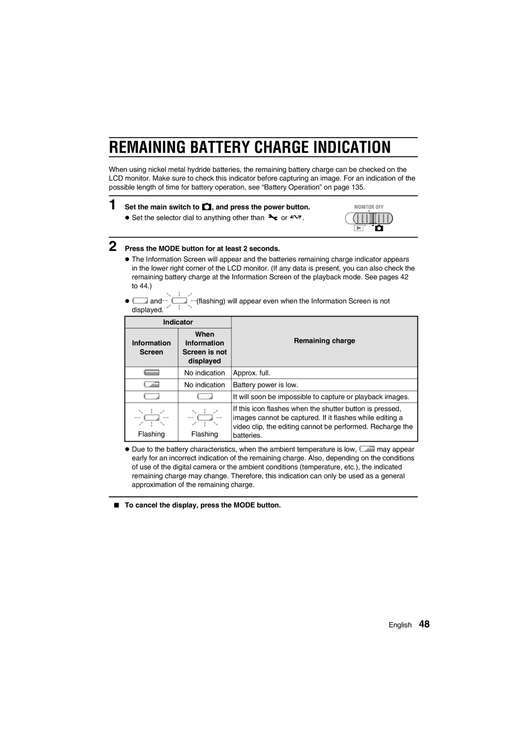 Sanyo VPC-AZ1E instruction manual Set the main switch to Õ, and press the power button, Indicator, Remaining charge 