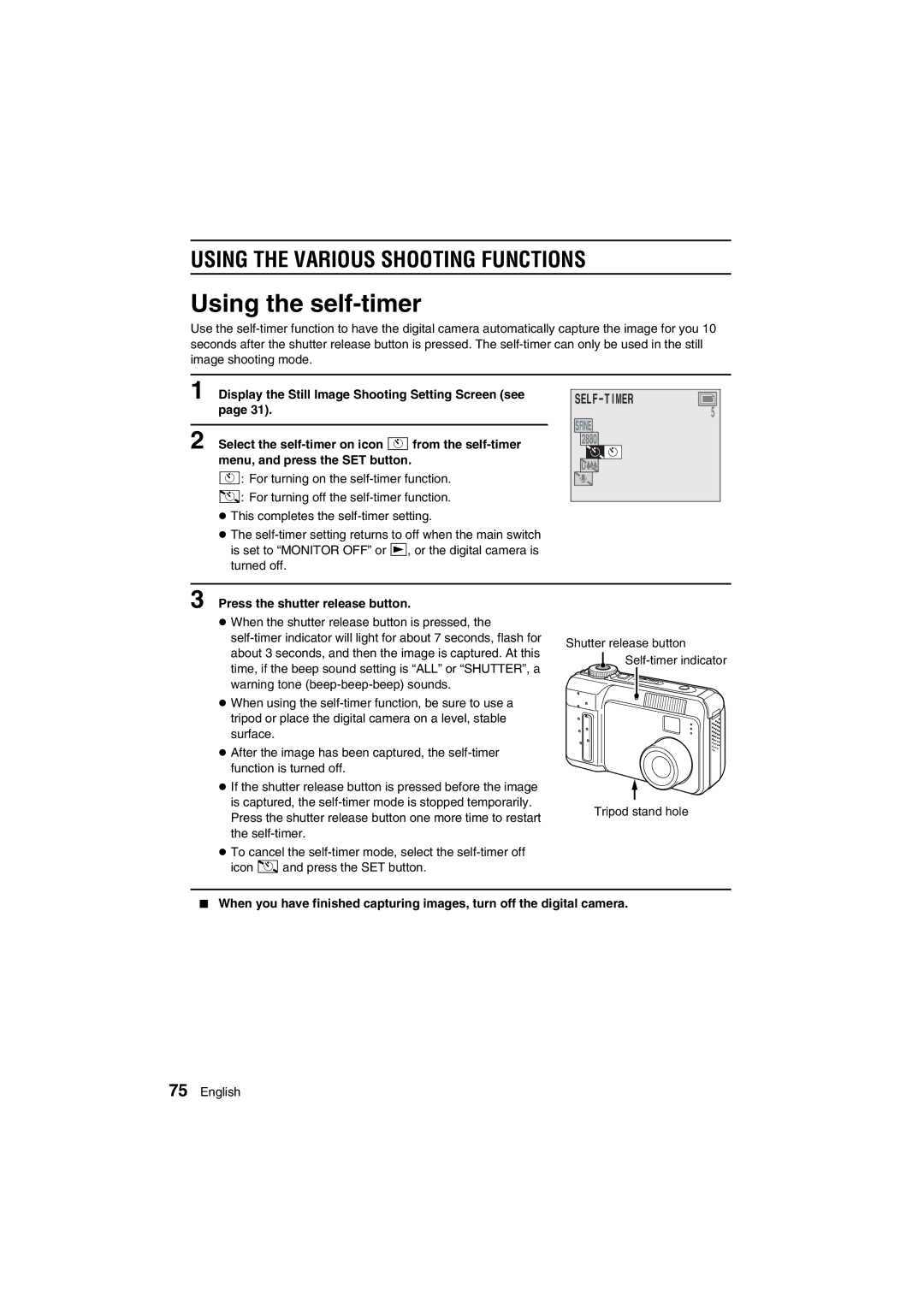 Sanyo VPC-AZ1E instruction manual Using the self-timer, Self-Timer 