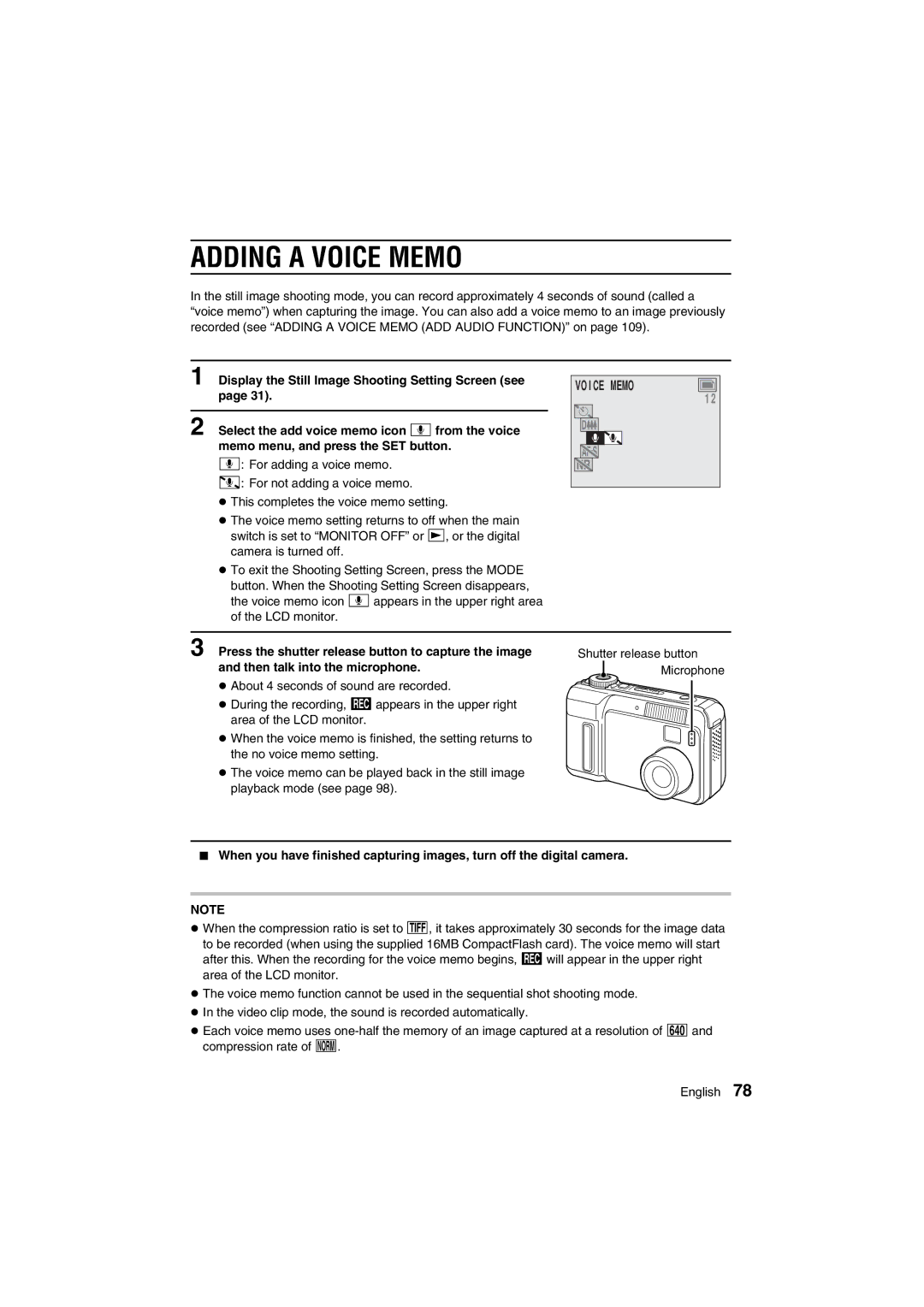 Sanyo VPC-AZ1E Adding a Voice Memo, Display the Still Image Shooting Setting Screen see, Then talk into the microphone 