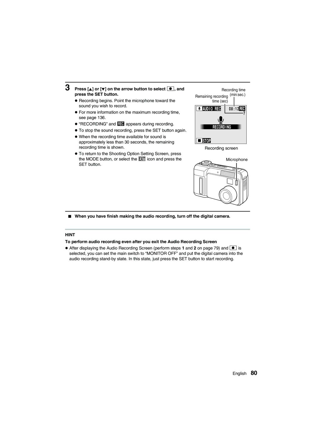 Sanyo VPC-AZ1E instruction manual Recording, Stop 