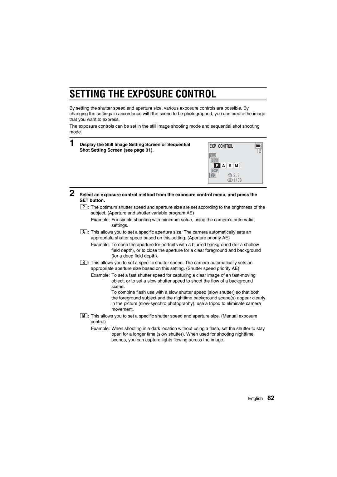 Sanyo VPC-AZ1E instruction manual Setting the Exposure Control, EXP Control 