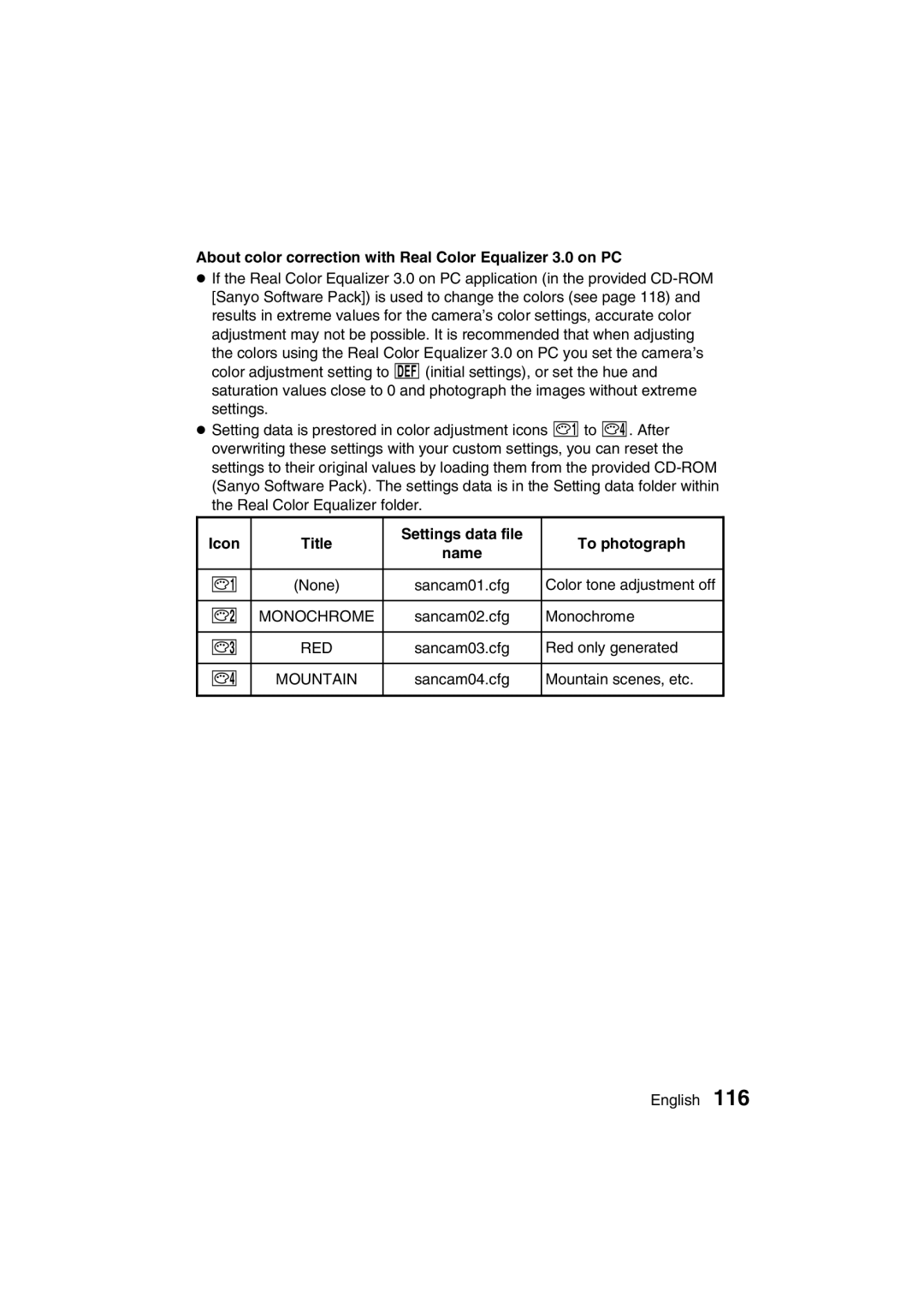 Sanyo VPC-AZ3 EX instruction manual About color correction with Real Color Equalizer 3.0 on PC 