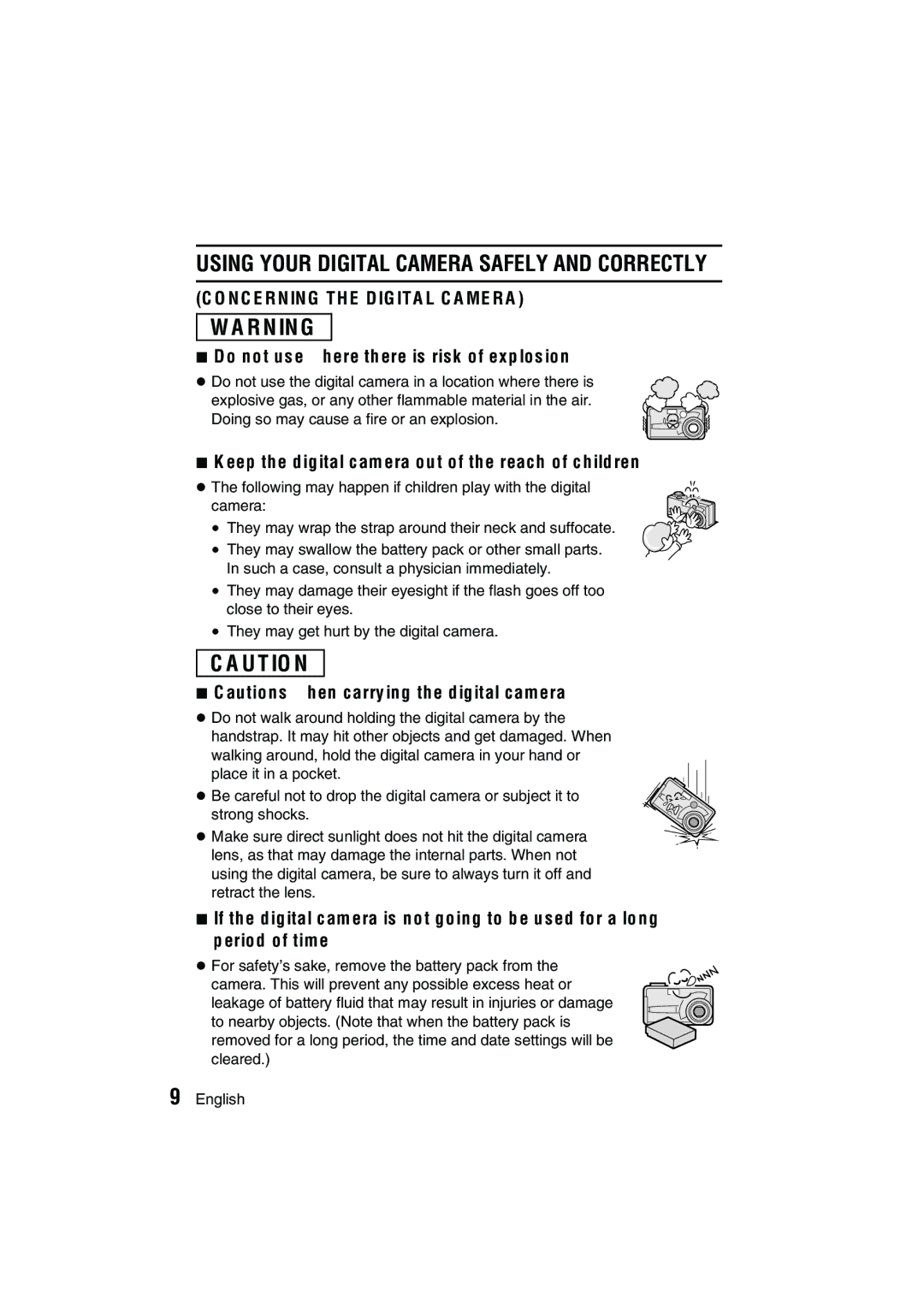 Sanyo VPC-AZ3 EX Do not use where there is risk of explosion, Keep the digital camera out of the reach of children 