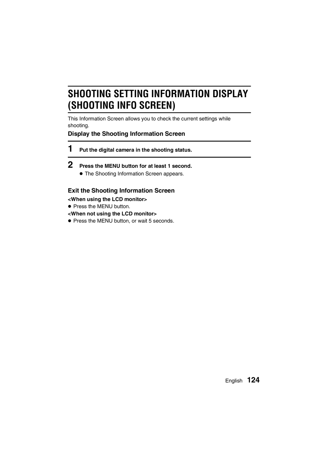 Sanyo VPC-AZ3 EX Shooting Setting Information Display Shooting Info Screen, Display the Shooting Information Screen 