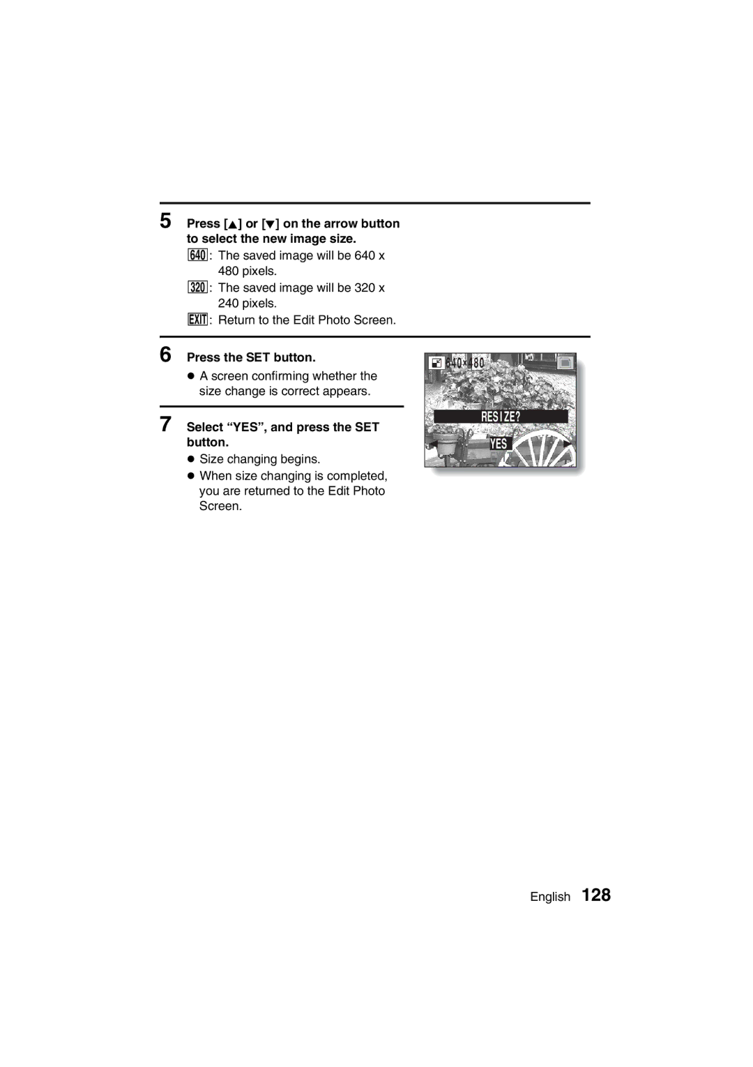 Sanyo VPC-AZ3 EX instruction manual Resize? Yes, Select YES, and press the SET button 