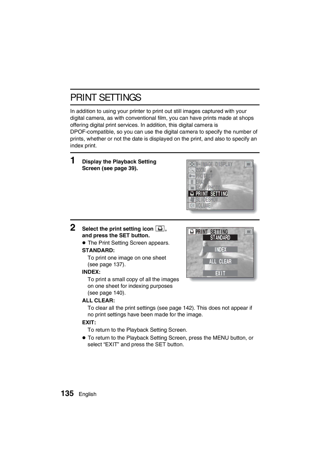 Sanyo VPC-AZ3 EX instruction manual Print Settings, Select the print setting icon n, and press the SET button 