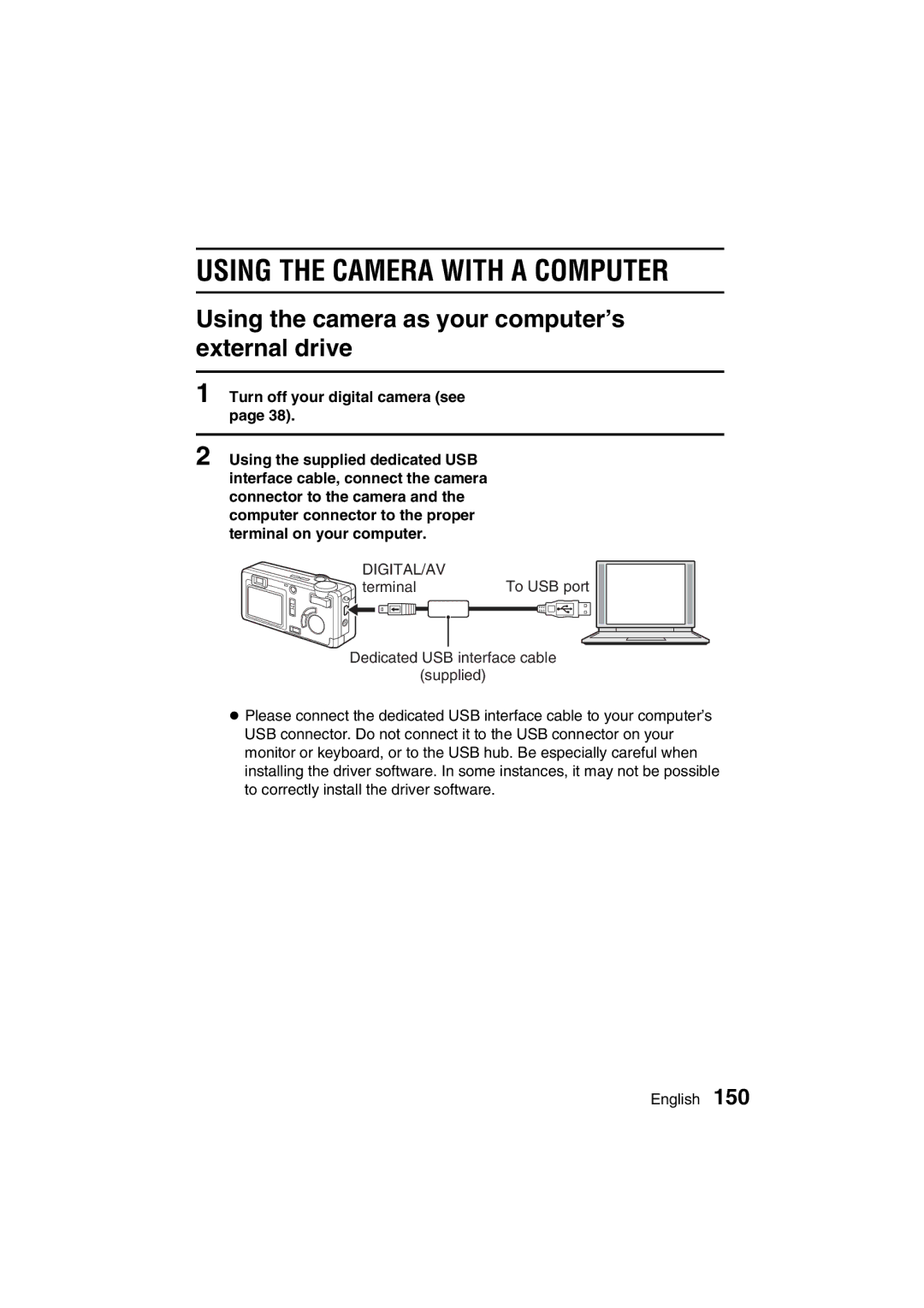 Sanyo VPC-AZ3 EX Using the Camera with a Computer, Using the camera as your computer’s external drive, To USB port 